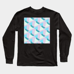 Modern Pastel Pink Blue Green Geometric Triangle Pattern Long Sleeve T-Shirt